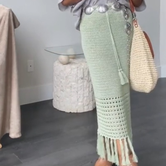 cotton crochet fringe midi skirt in sage - Picture 4 of 14